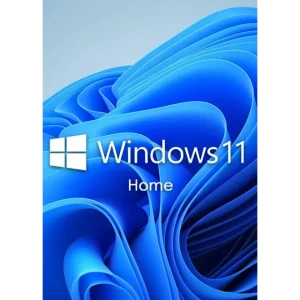 The image shows the Windows 11 Home logo against a blue abstract background. The Windows logo is positioned to the left, with the text "Windows 11 Home" to the right.